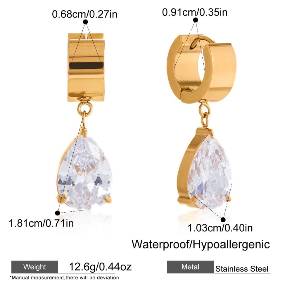 IVIAPRO  Water Drop Rectangle Round CZ Pendant Hoop Earrings