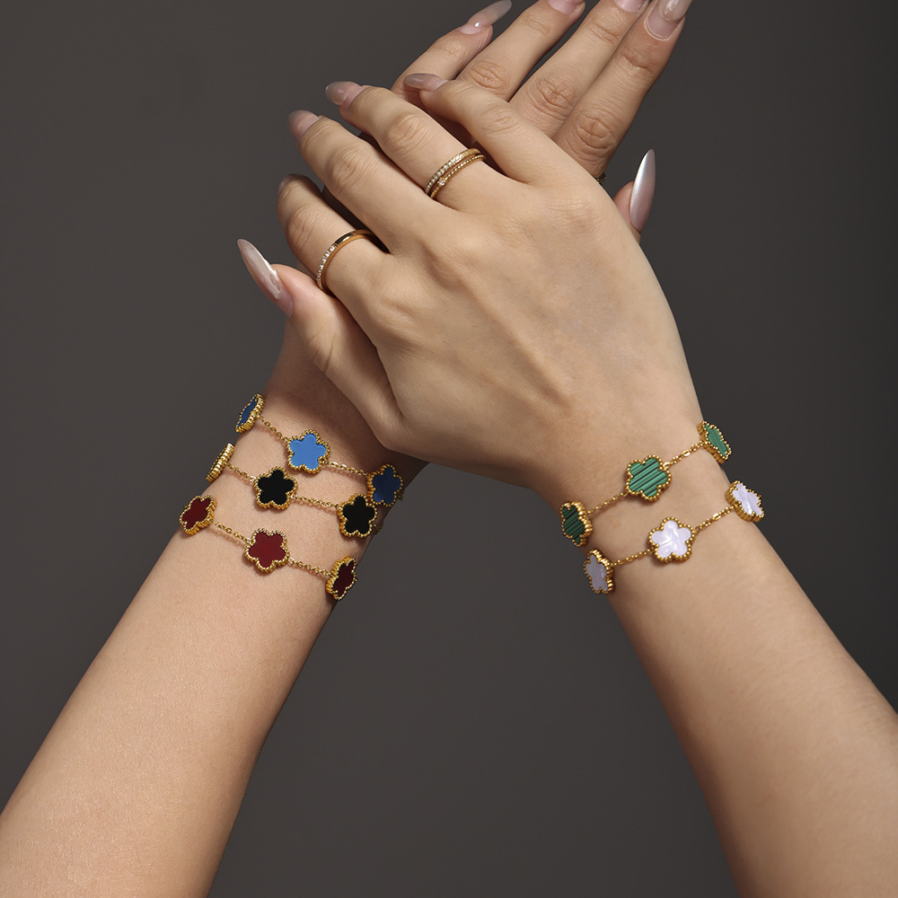 Tarnish Free Colorful 5 Leaf Clover Bracelet