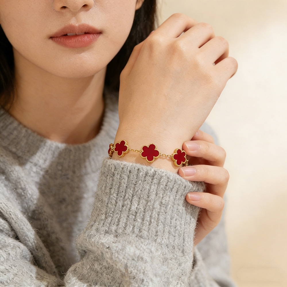 Tarnish Free Colorful 5 Leaf Clover Bracelet