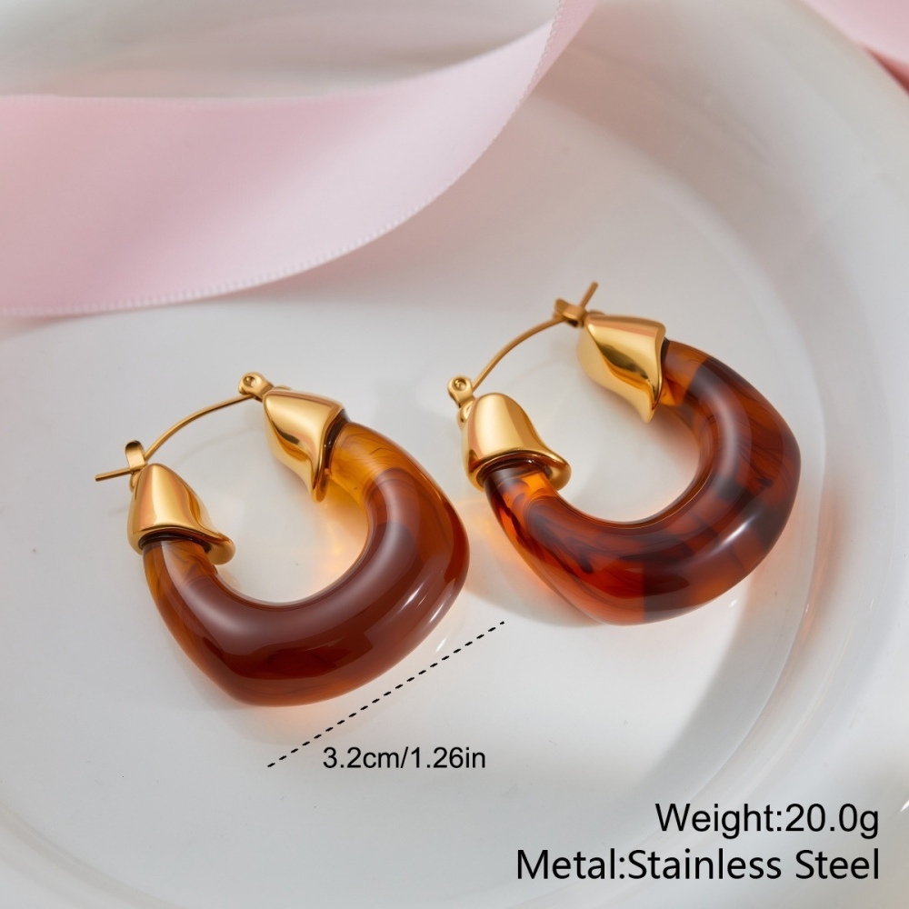 Green Amber Resin U-shaped Hoop Earrings