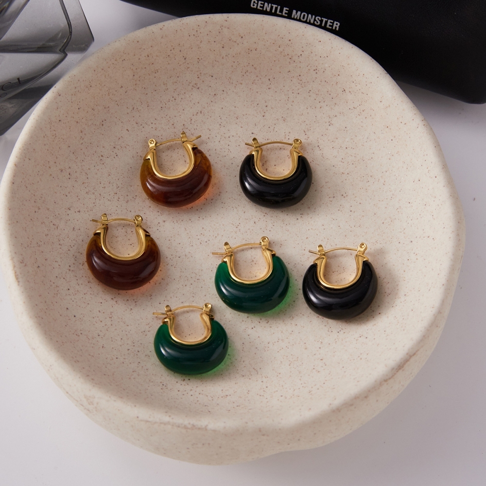 Waterproof Green Amber Resin Hoop Earrings