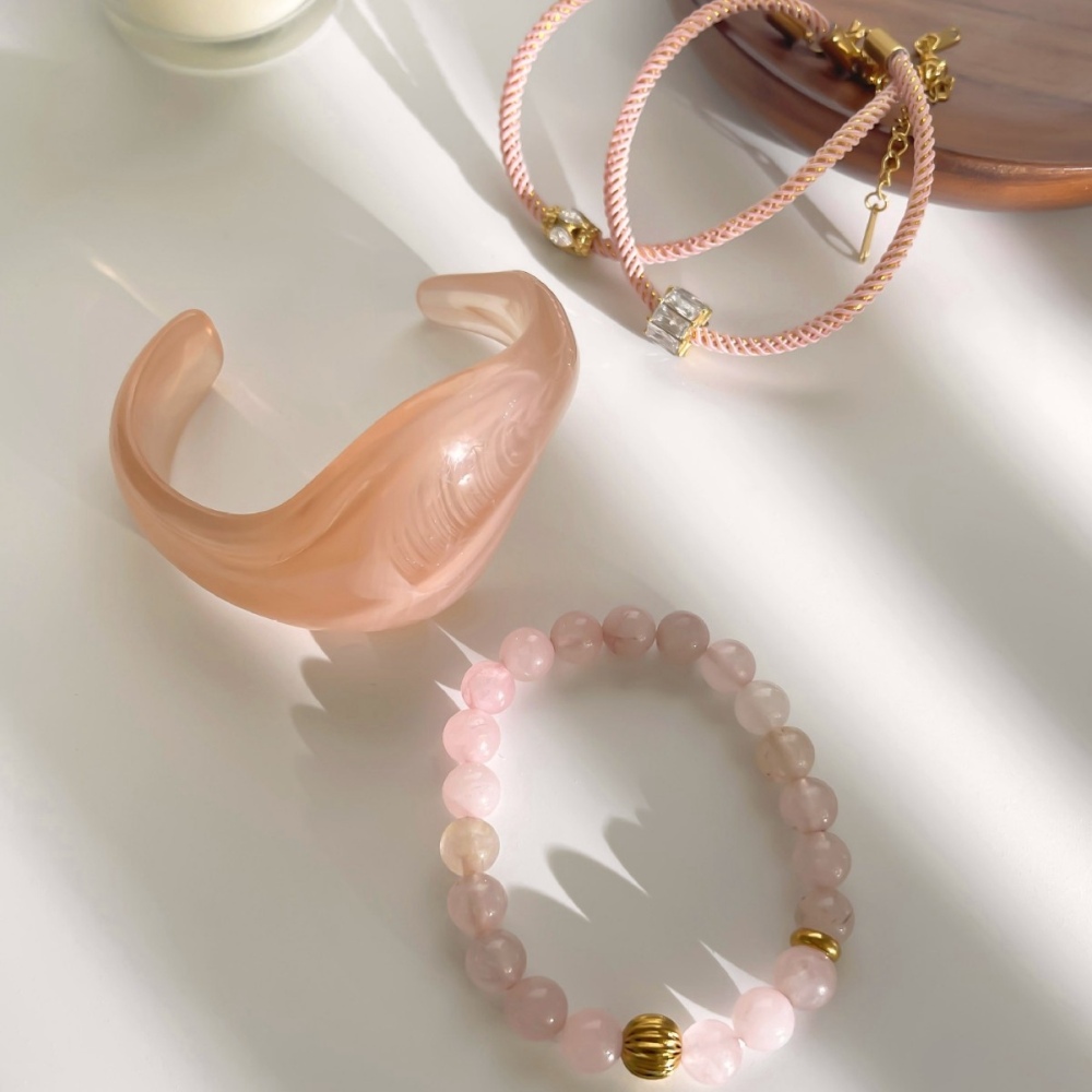 Pink Natural Crystal Beads Bracelet Rose Quartz Bracelet
