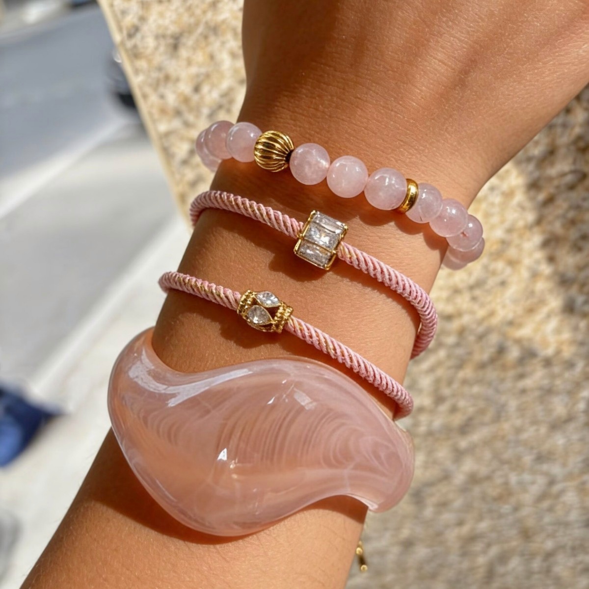 Wholesale Pink Rope CZ Bead Charm Bracelets