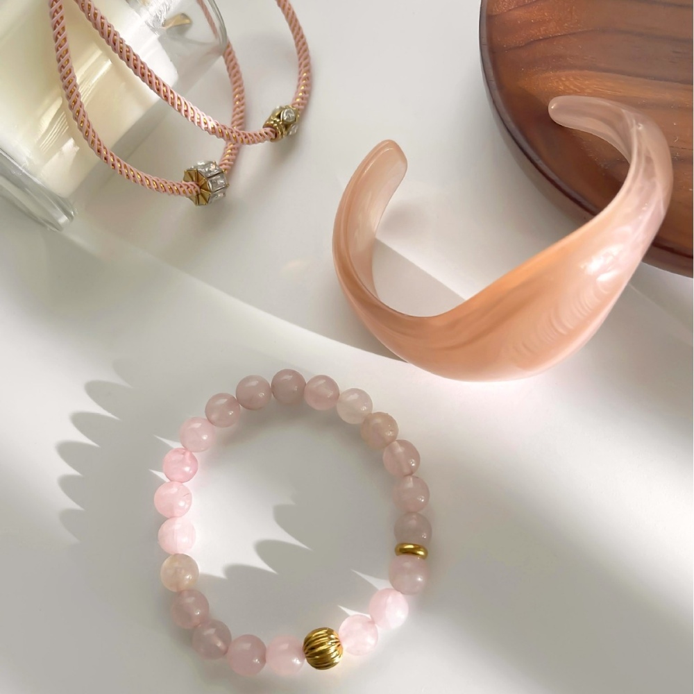 Pink Natural Crystal Beads Bracelet Rose Quartz Bracelet
