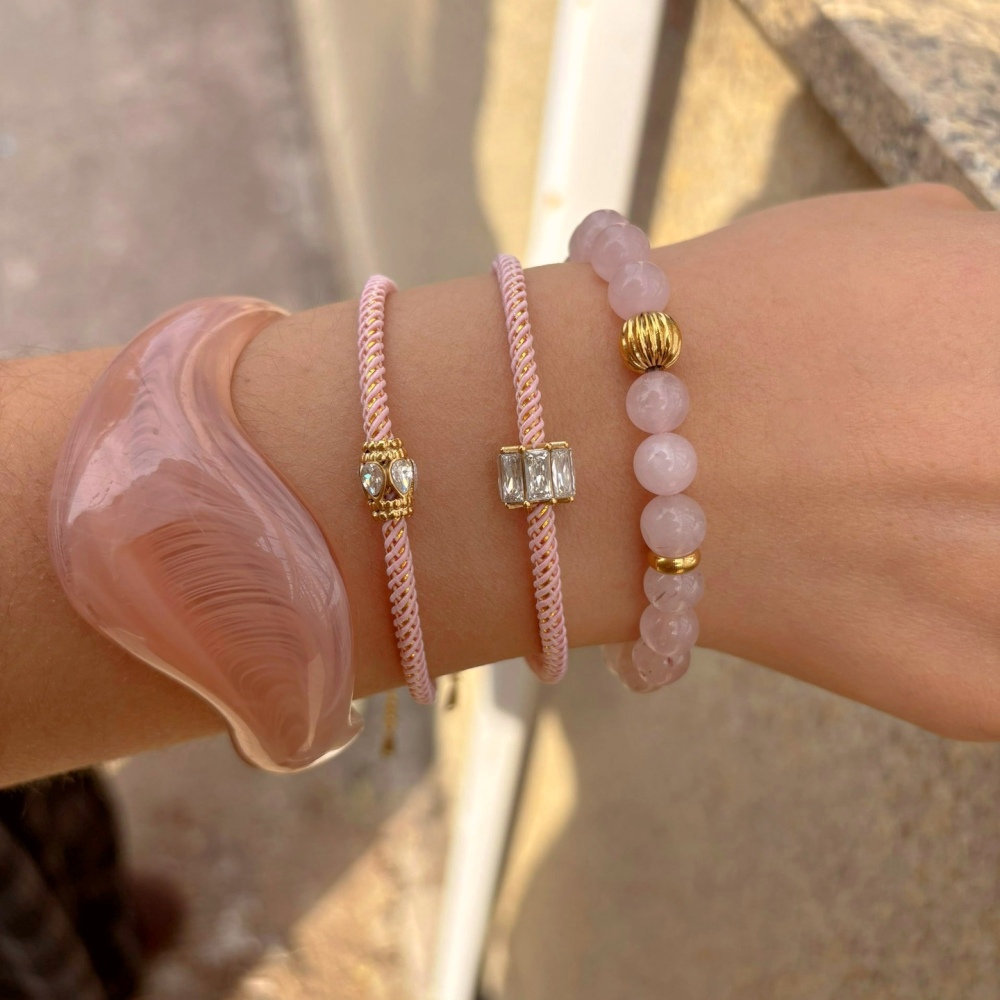 Pink Rope CZ Bead Charm Bracelets