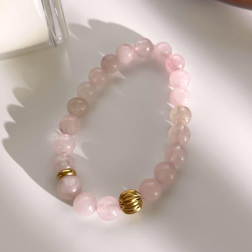 Pink Natural Crystal Beads Bracelet Rose Quartz Bracelet
