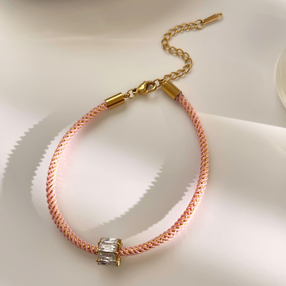 Pink Rope CZ Bead Charm Bracelets