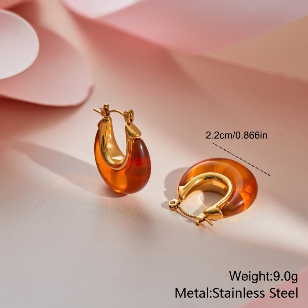 Waterproof Green Amber Resin Hoop Earrings