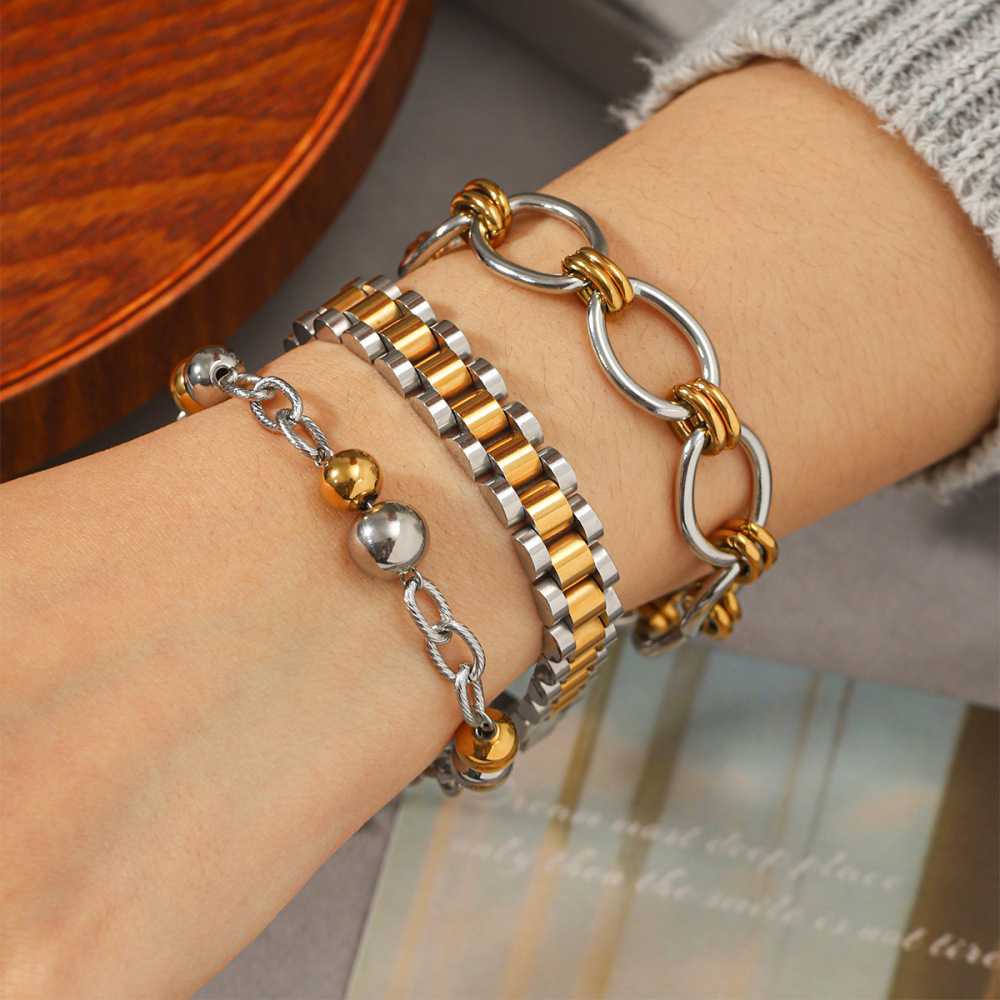 Trendy Stainless Steel Two Tone Link Chain Bracelets