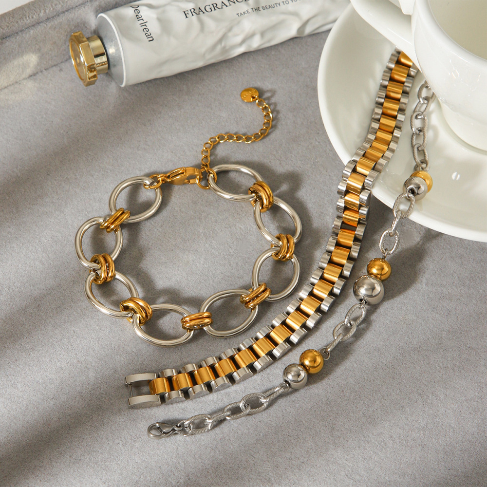 Trendy Stainless Steel Two Tone Link Chain Bracelets