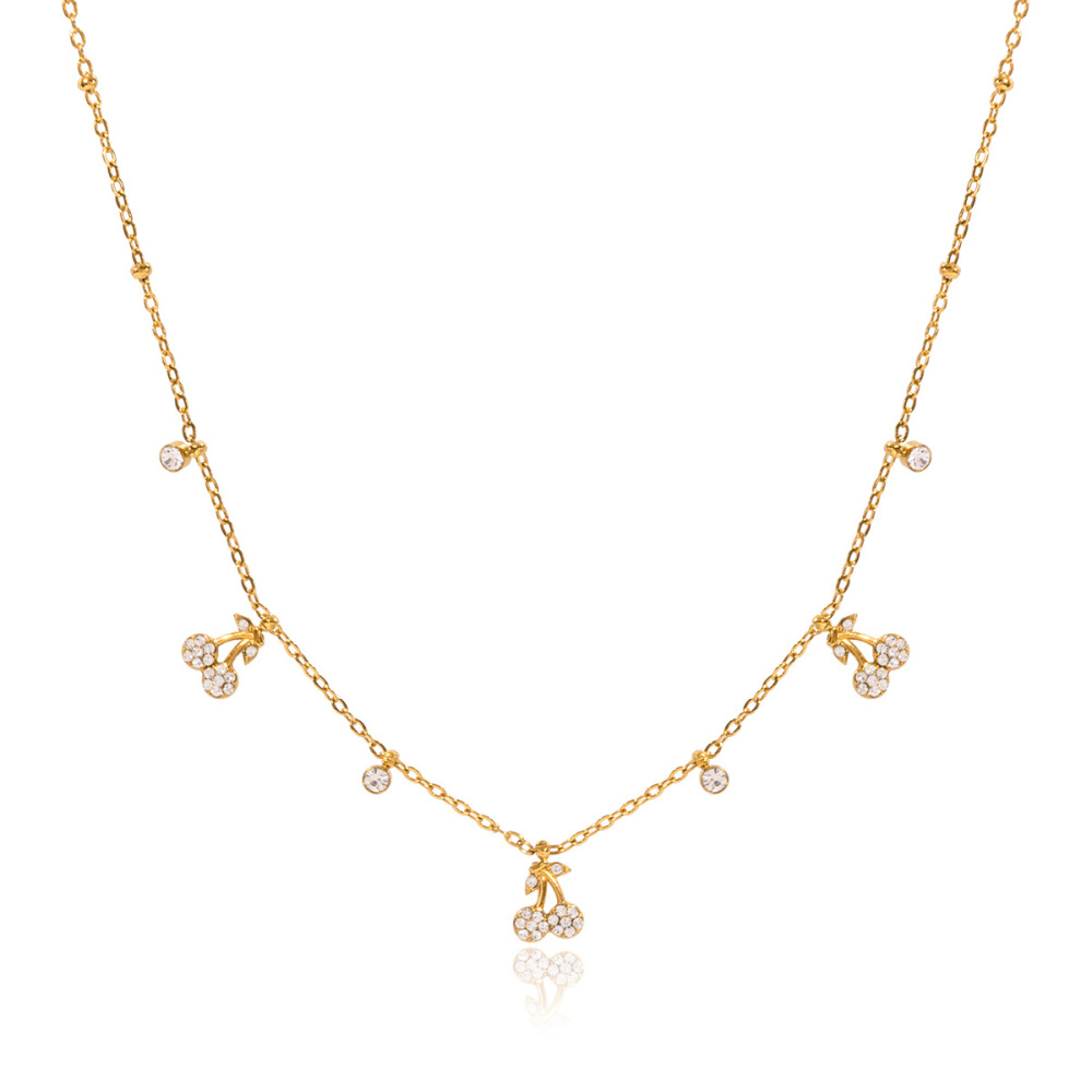IVIAPRO Trendy CZ Cherry Charms Choker Necklace