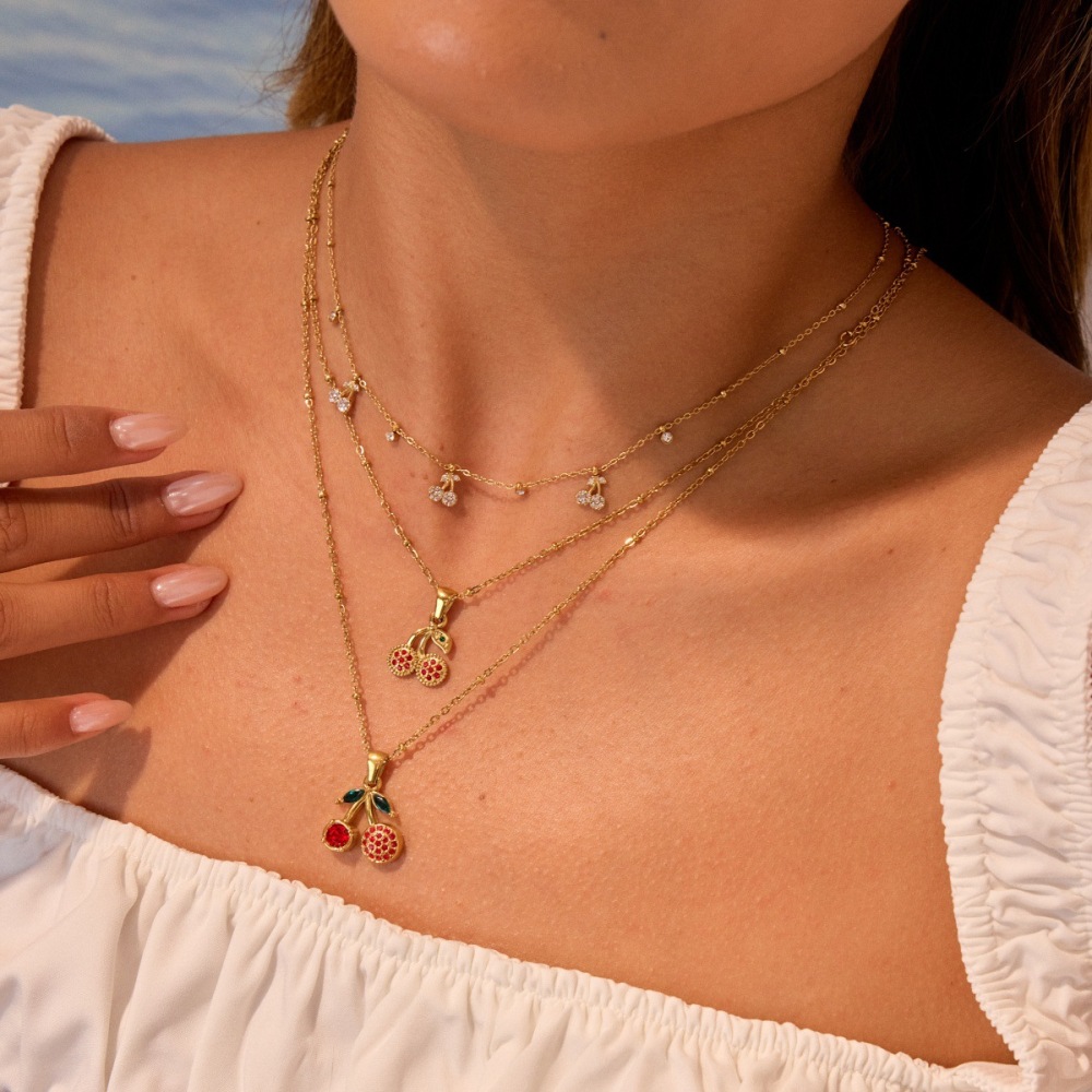 IVIAPRO Trendy CZ Cherry Charms Choker Necklace