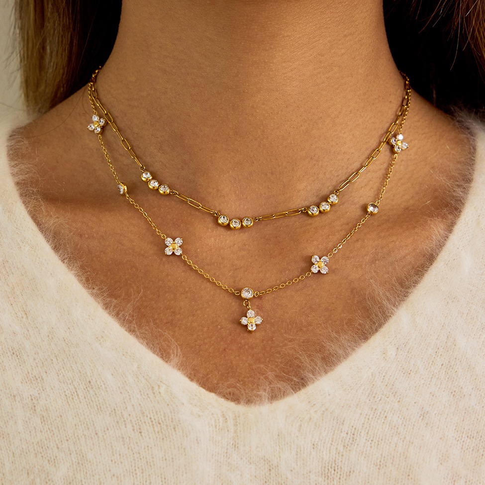 IVIAPRO Trendy CZ Clover Choker Necklace