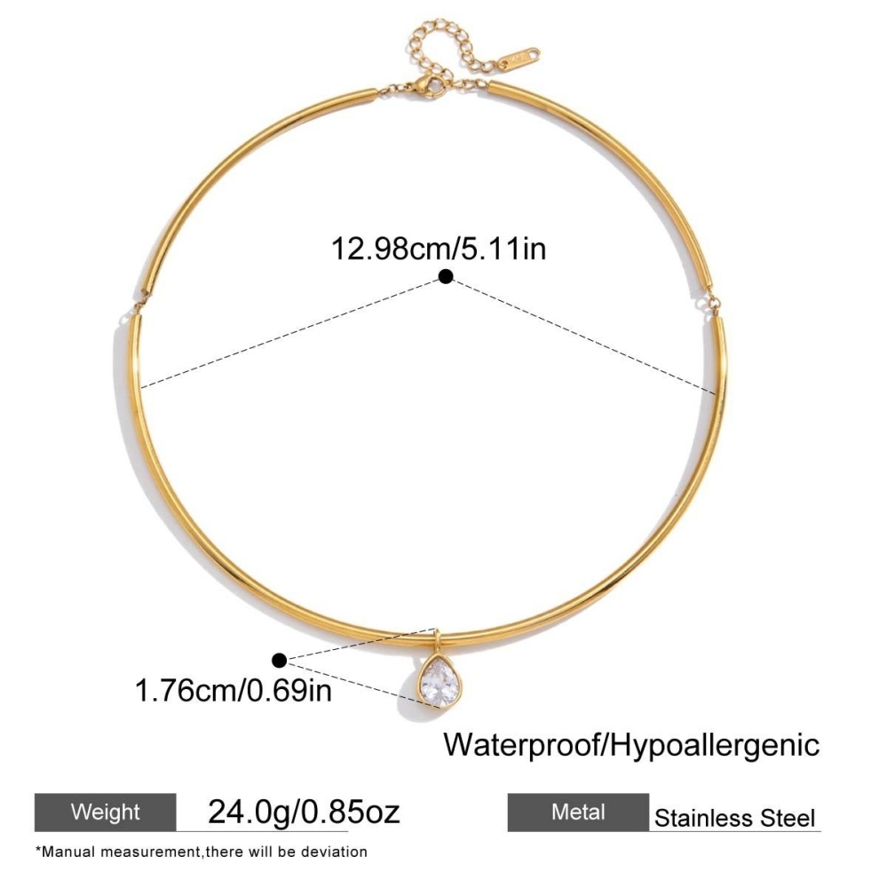Waterproof Trendy Geometric CZ Pendant Choker Necklace