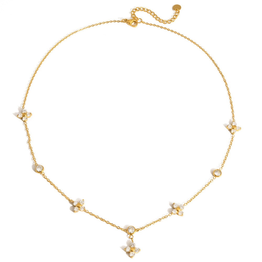 IVIAPRO Trendy CZ Clover Choker Necklace