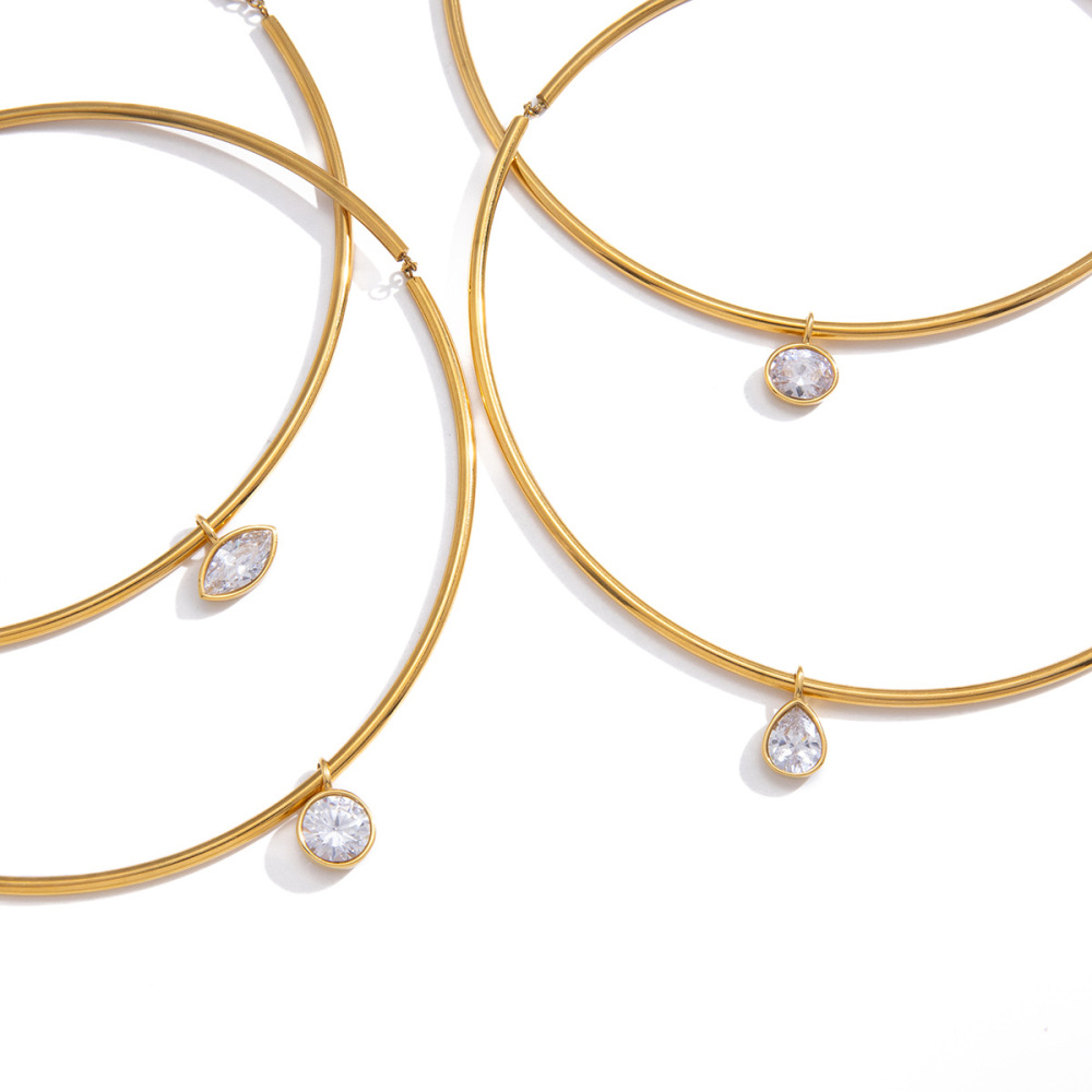 Waterproof Trendy Geometric CZ Pendant Choker Necklace