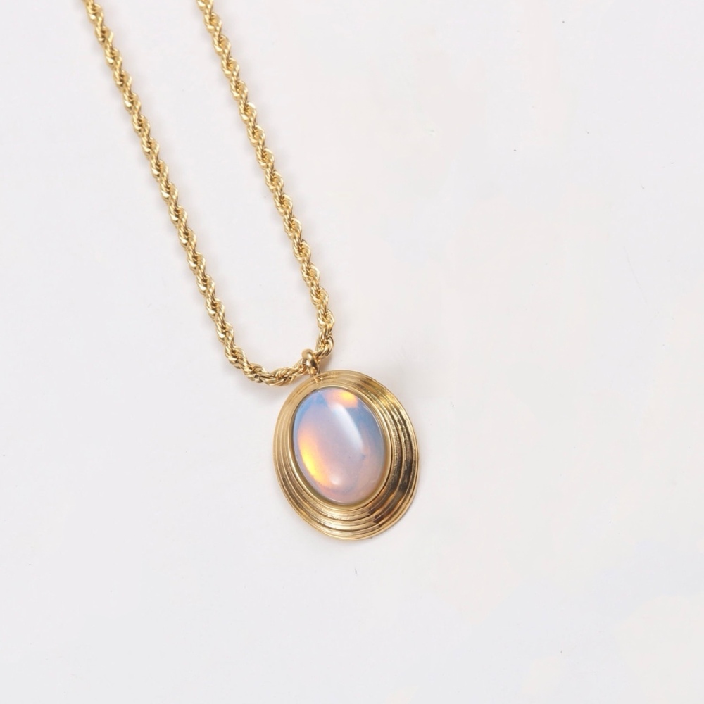 Waterproof Oval Opal Pendant Necklace