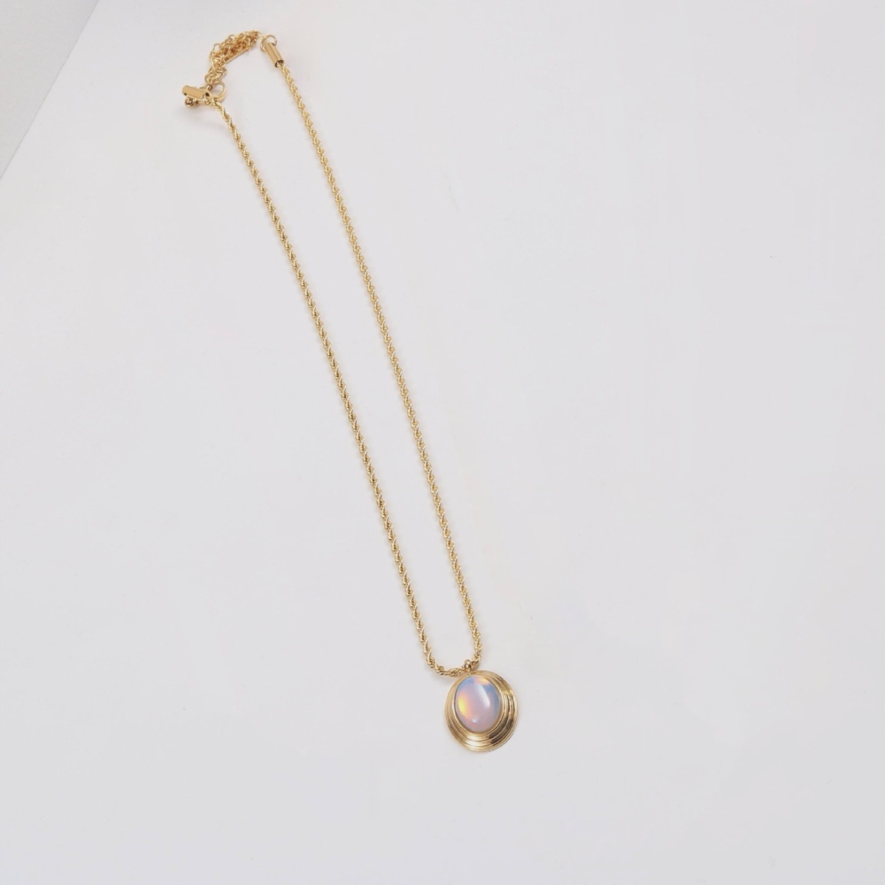 Waterproof Oval Opal Pendant Necklace