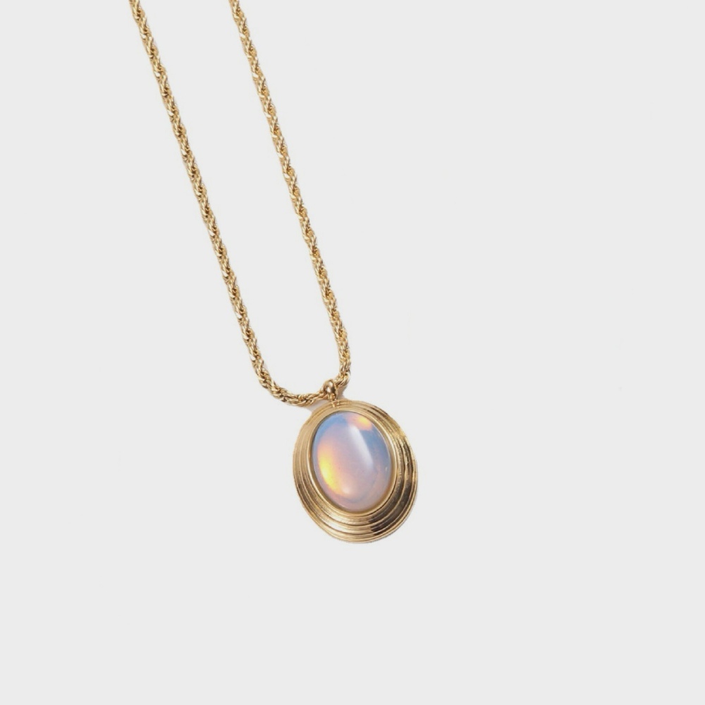 Waterproof Oval Opal Pendant Necklace