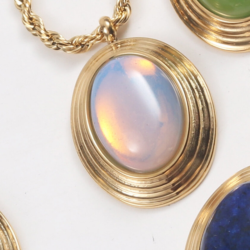 Waterproof Oval Opal Pendant Necklace