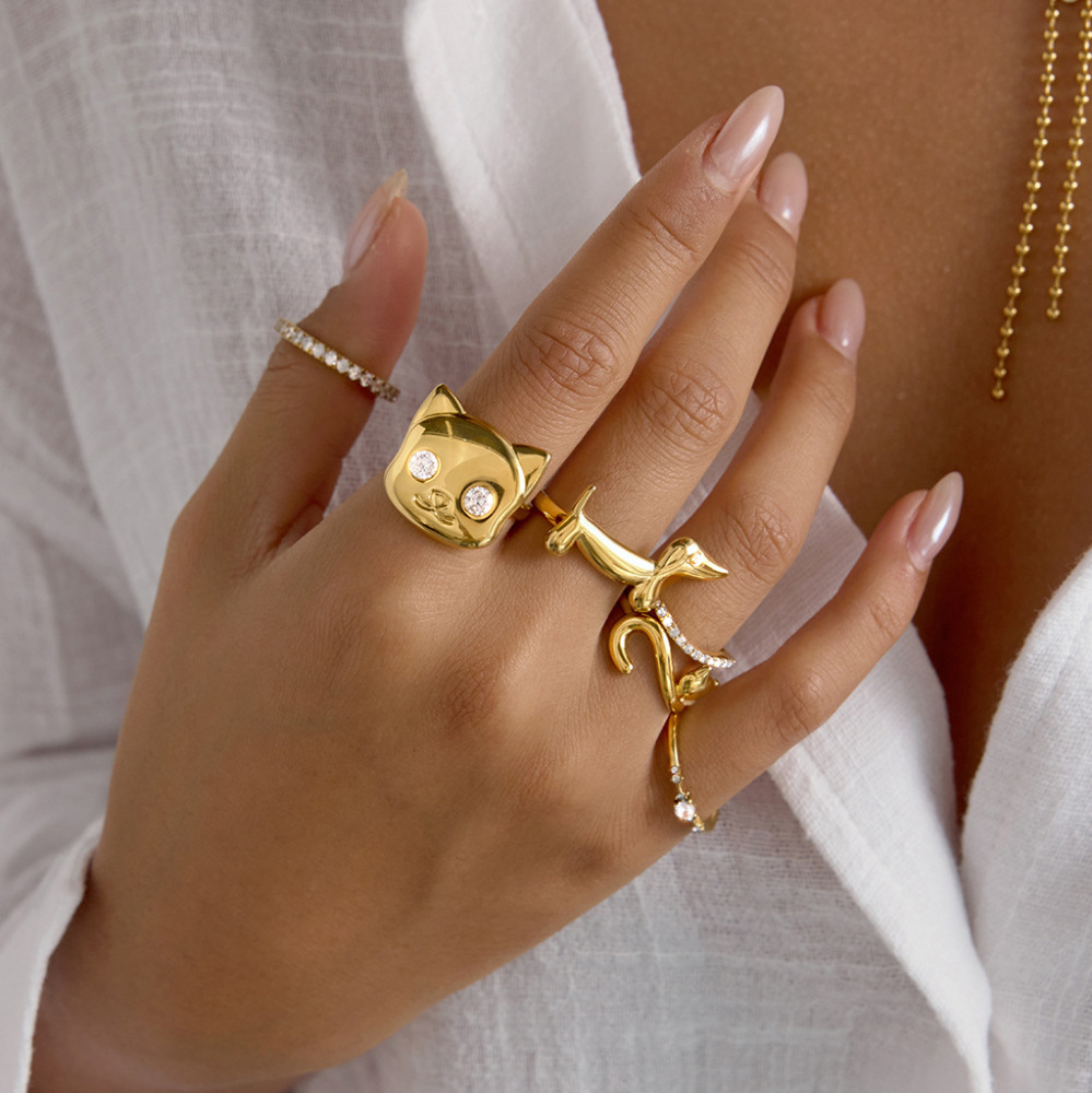 Cute Animal Ring Dog Cat Shaped Open Rings