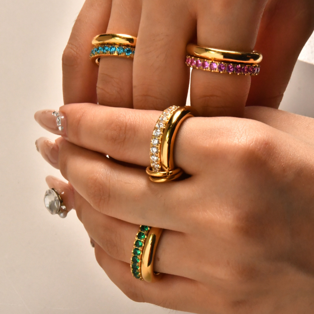 Hot Selling Waterproof Colorful Zircon Double Layers Rings