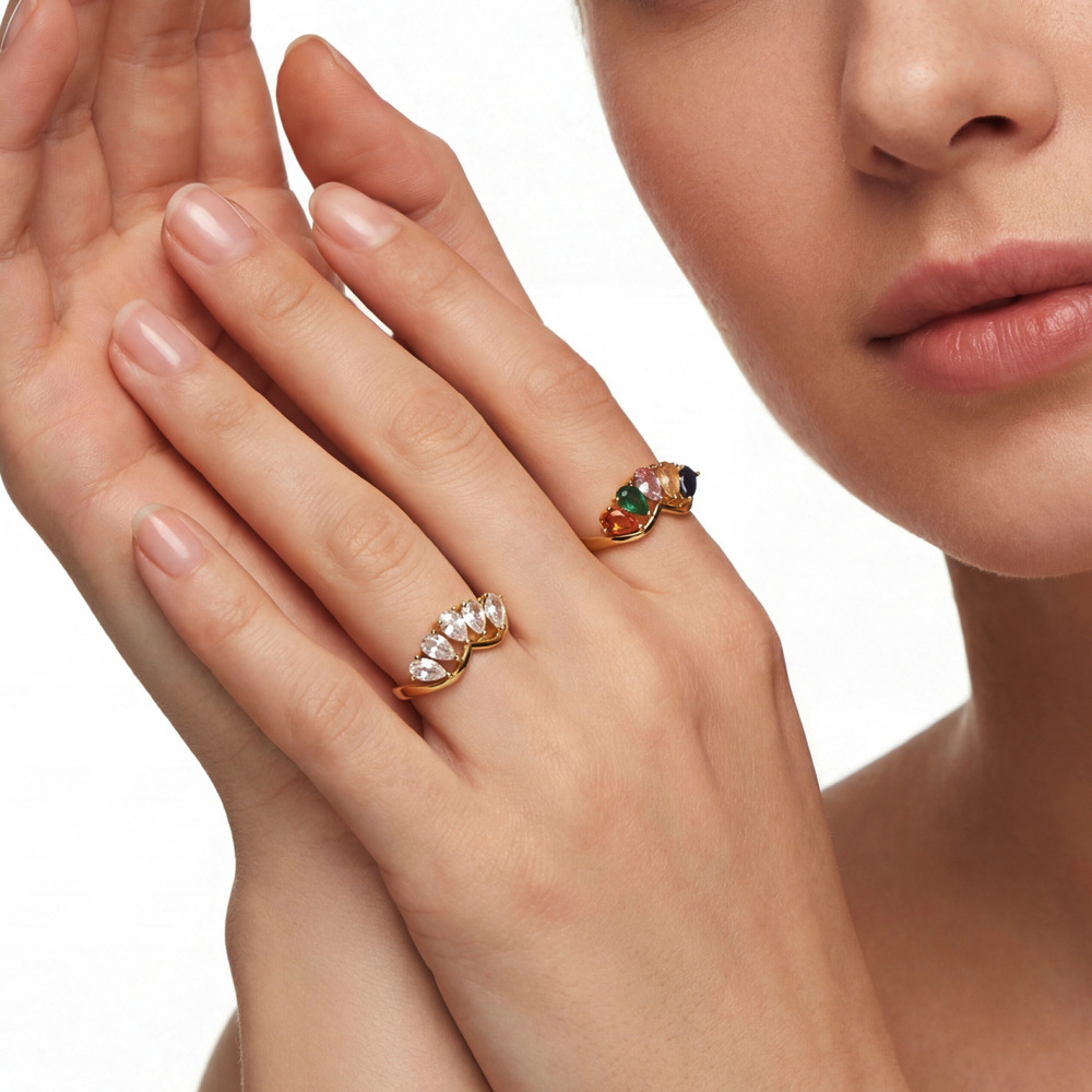 New Trendy Waterproof Stainless Steel Geometric CZ Rings