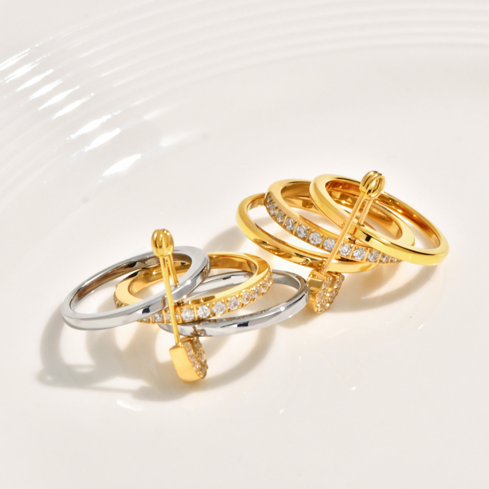 Hot Selling Waterproof  Two Tone Three Layers Paper Clip CZ Rings