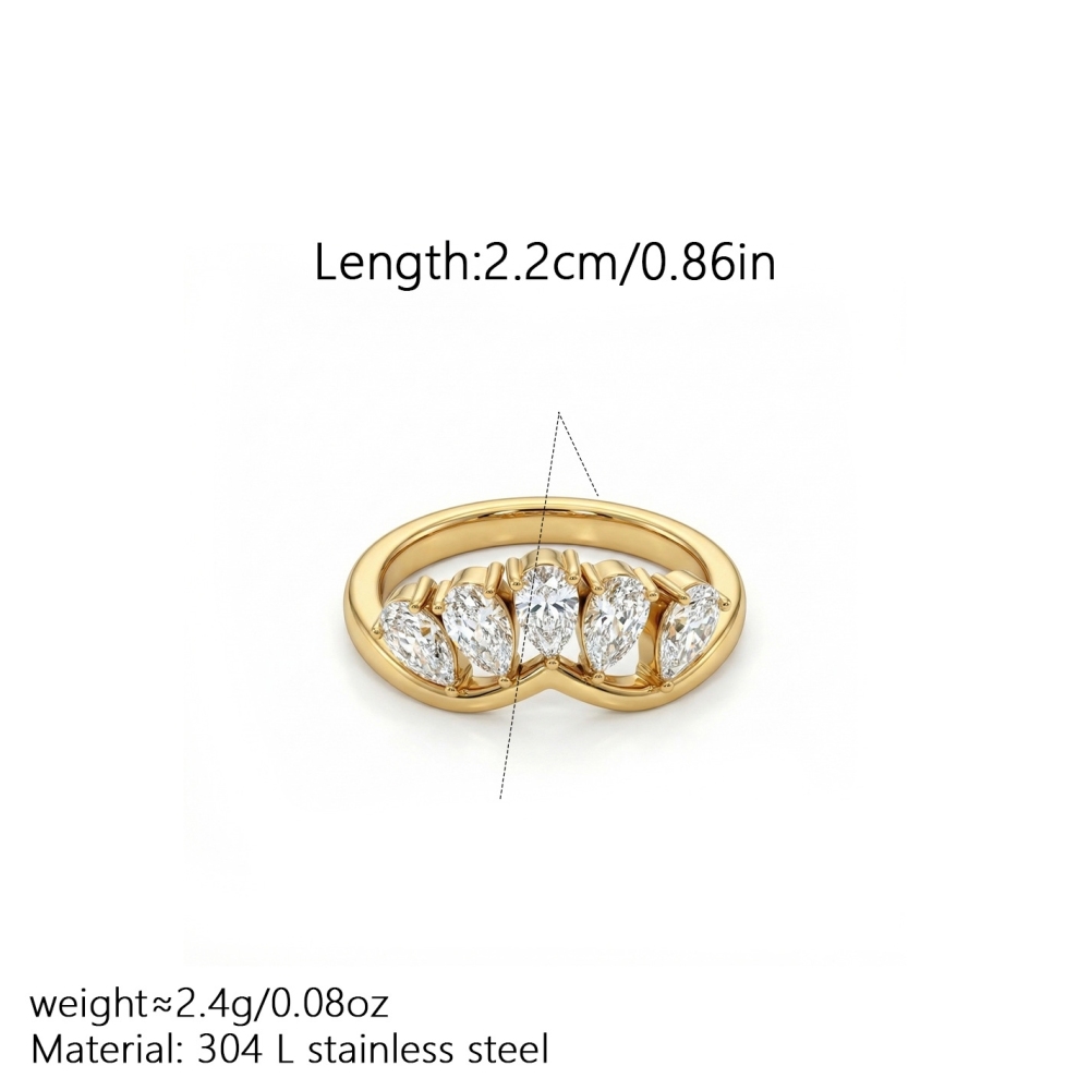 New Trendy Waterproof Stainless Steel Geometric CZ Rings