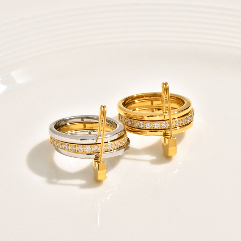 Hot Selling Waterproof  Two Tone Three Layers Paper Clip CZ Rings
