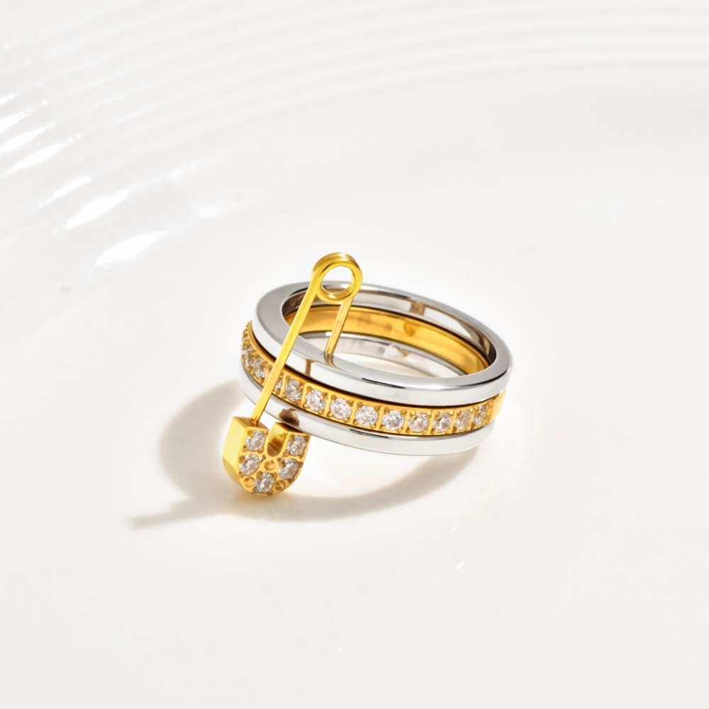 Hot Selling Waterproof  Two Tone Three Layers Paper Clip CZ Rings