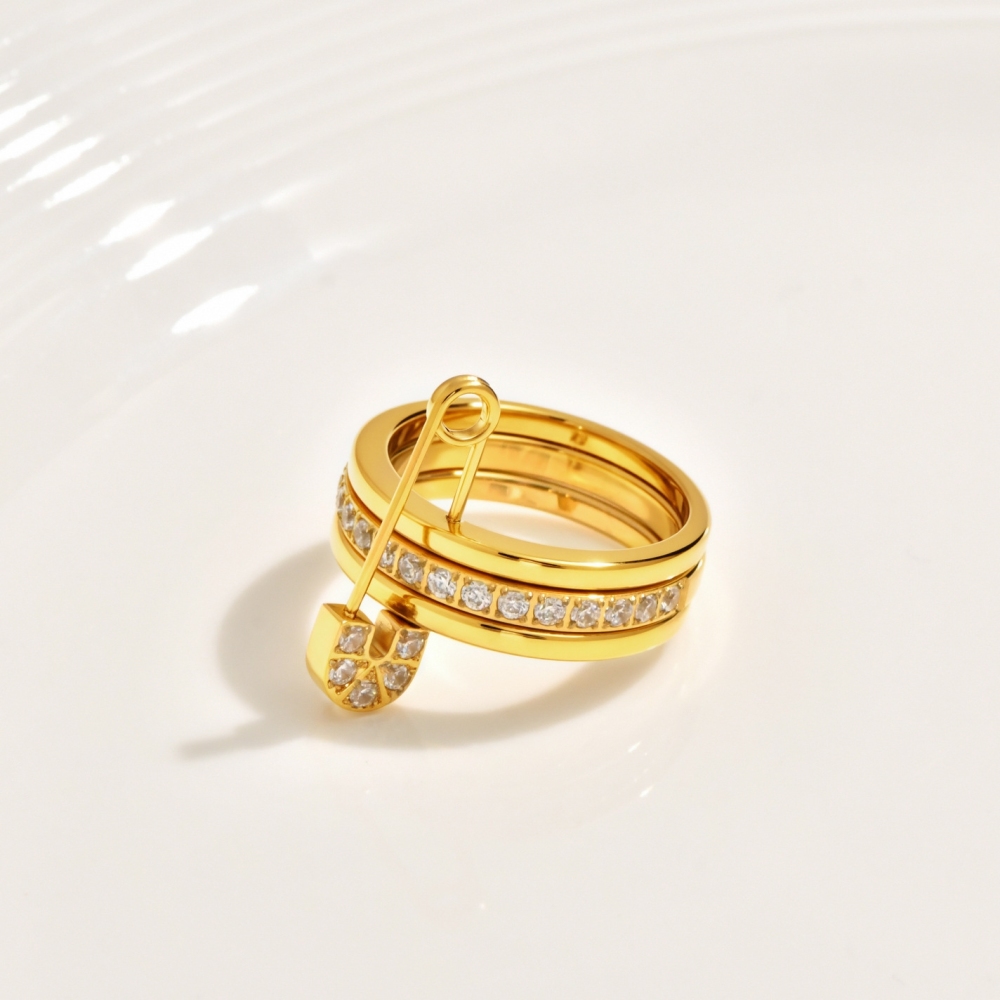 Hot Selling Waterproof  Two Tone Three Layers Paper Clip CZ Rings
