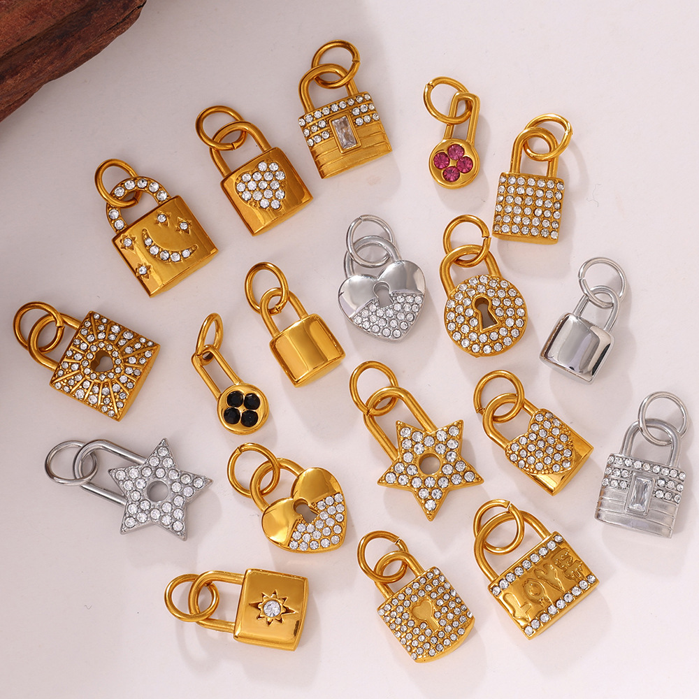 Jewelry Accessories CZ Padlock Lock Star Heart Shaped Charms Pendants for DIY