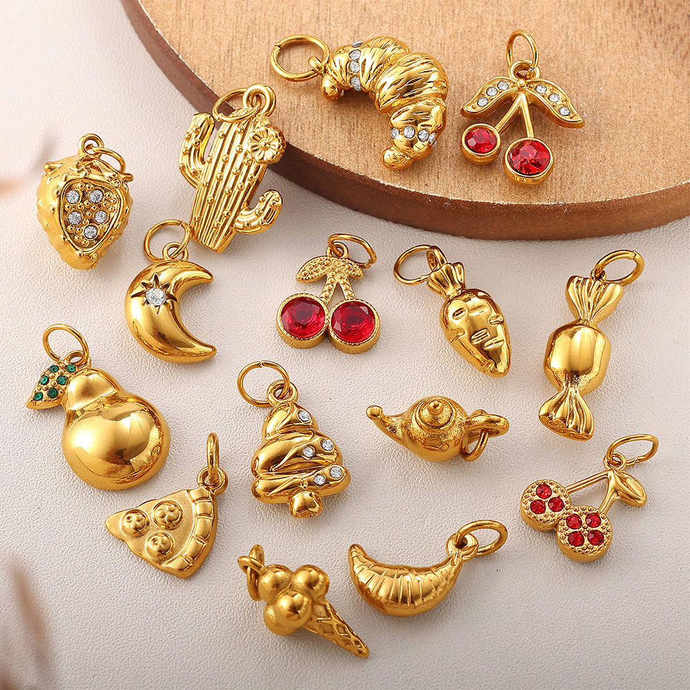 Jewelry Accessories CZ Fruits Cherry Charms Pendants for DIY