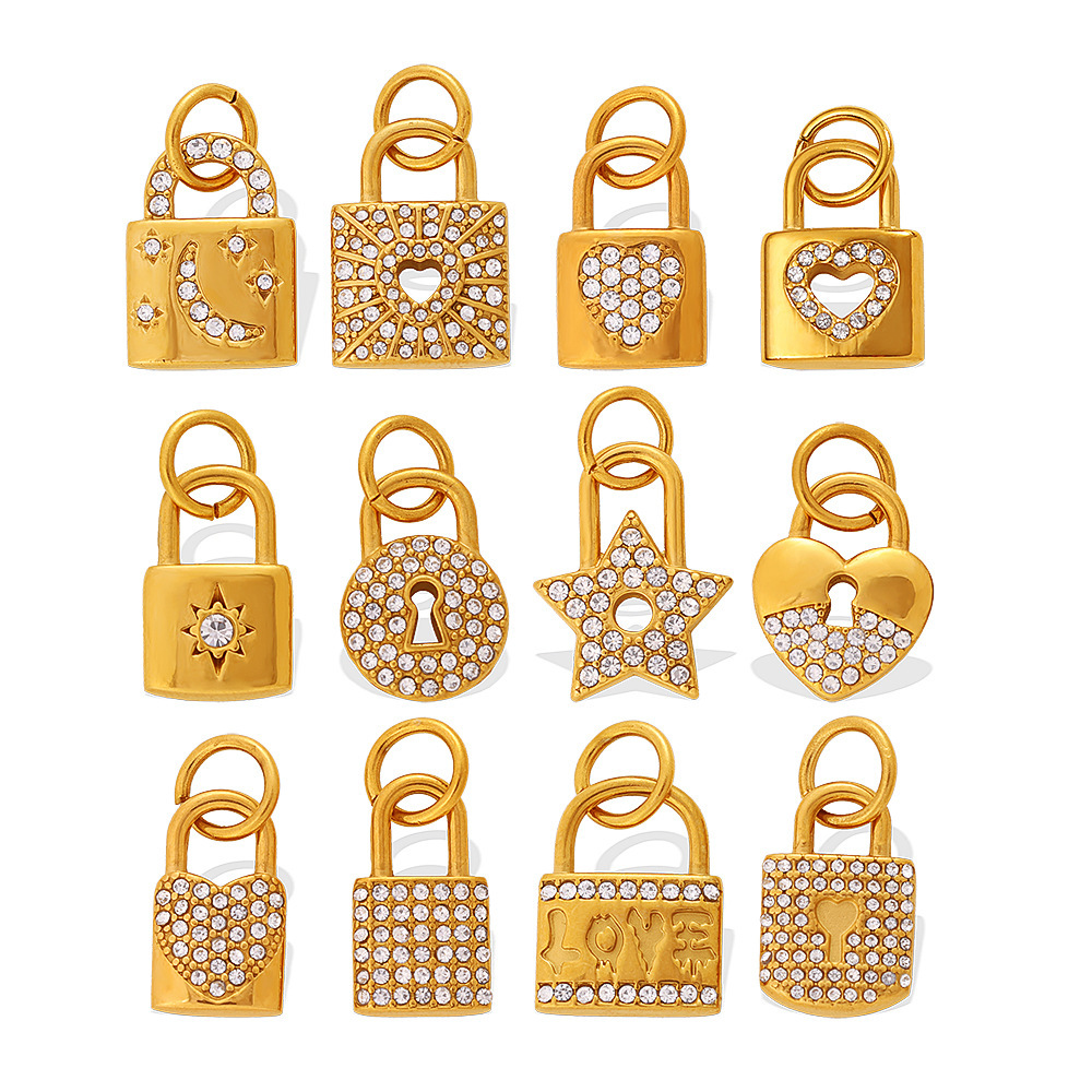 Jewelry Accessories CZ Padlock Lock Star Heart Shaped Charms Pendants for DIY