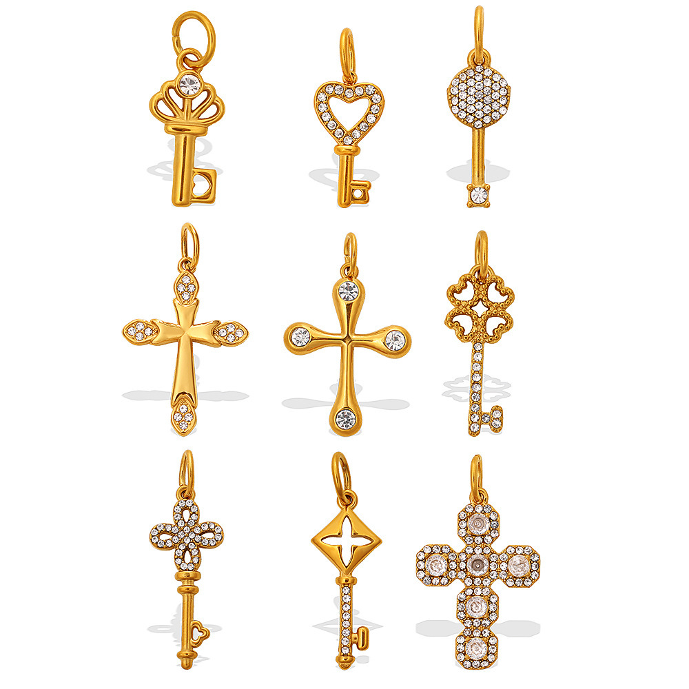 Tarnish Free Jewelry Accessories CZ Key Cross Charms Pendants for DIY