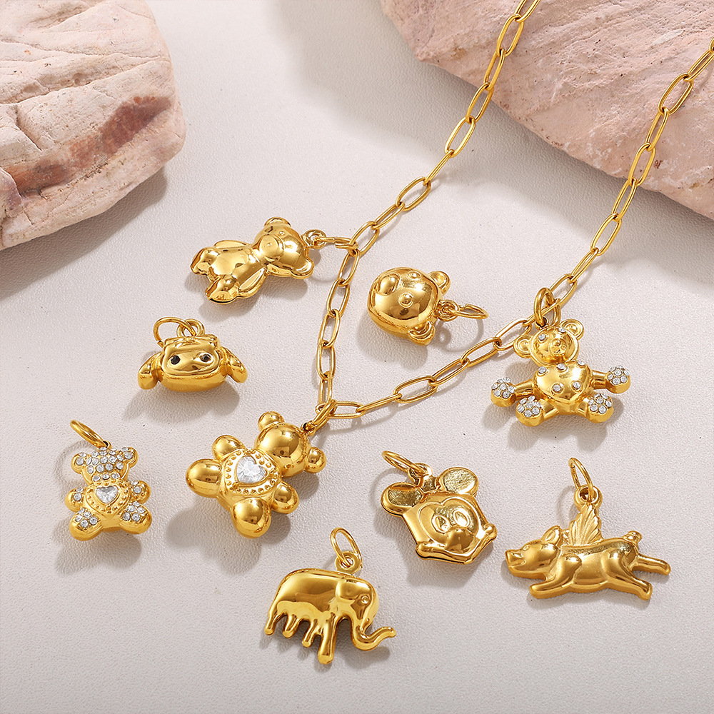Cartoon Jewelry Accessories CZ Bear Charms Pendants for DIY
