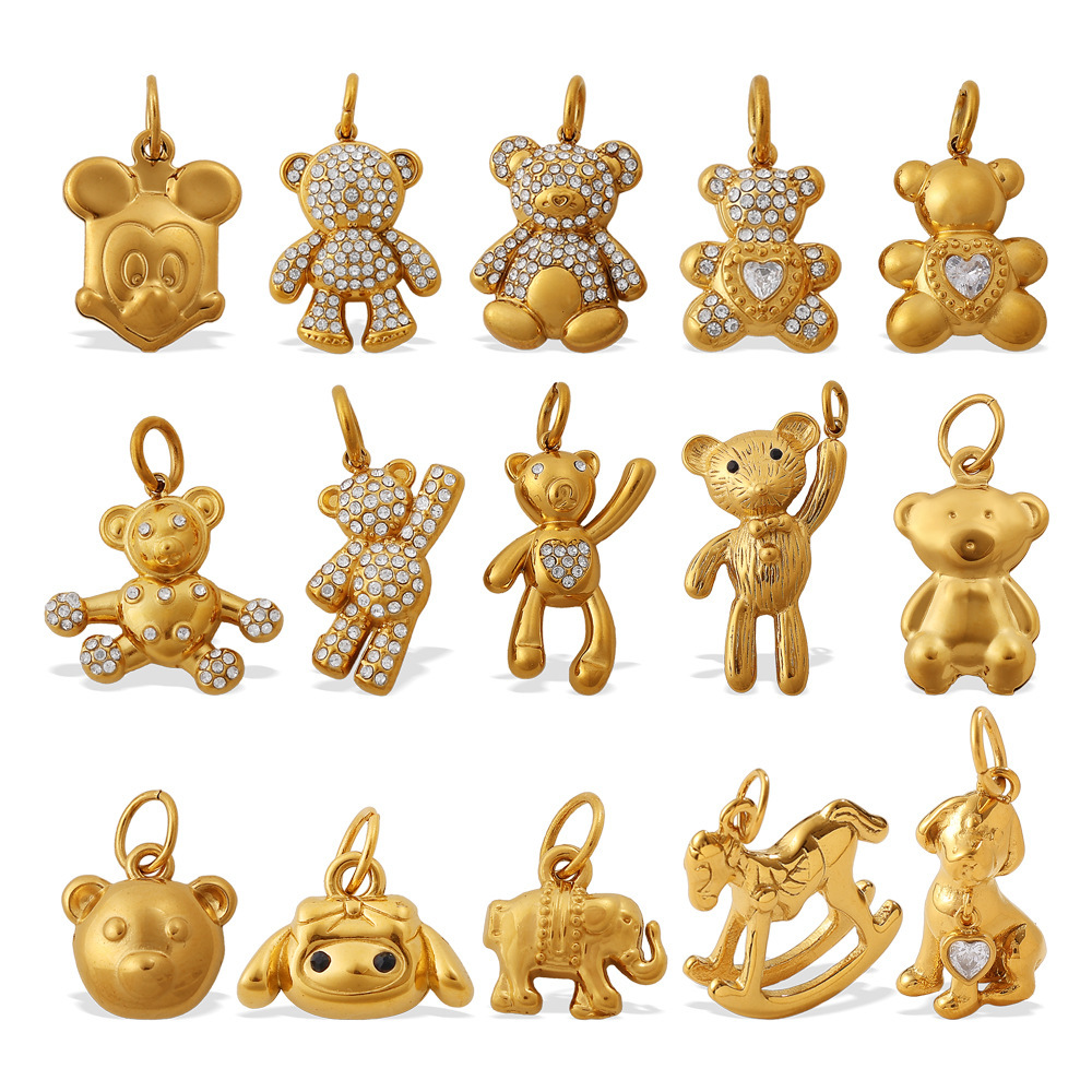 Cartoon Jewelry Accessories CZ Bear Charms Pendants for DIY
