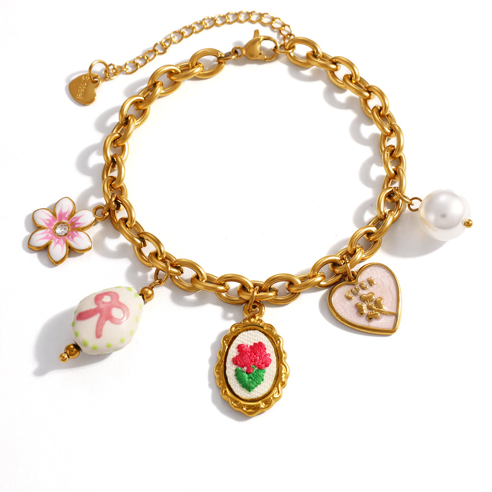 New Romantic Heart Flower Charms Bracelet