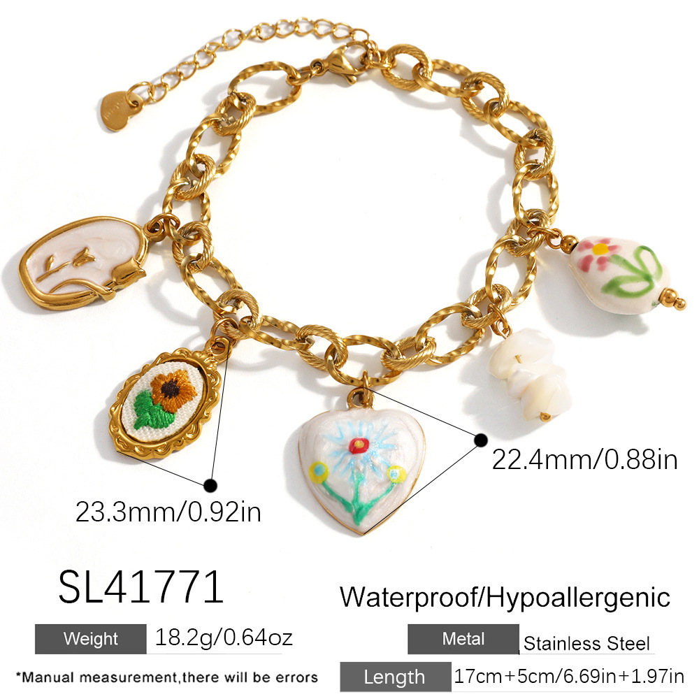 Trendy Stainless Steel Heart Flower Charms Bracelet