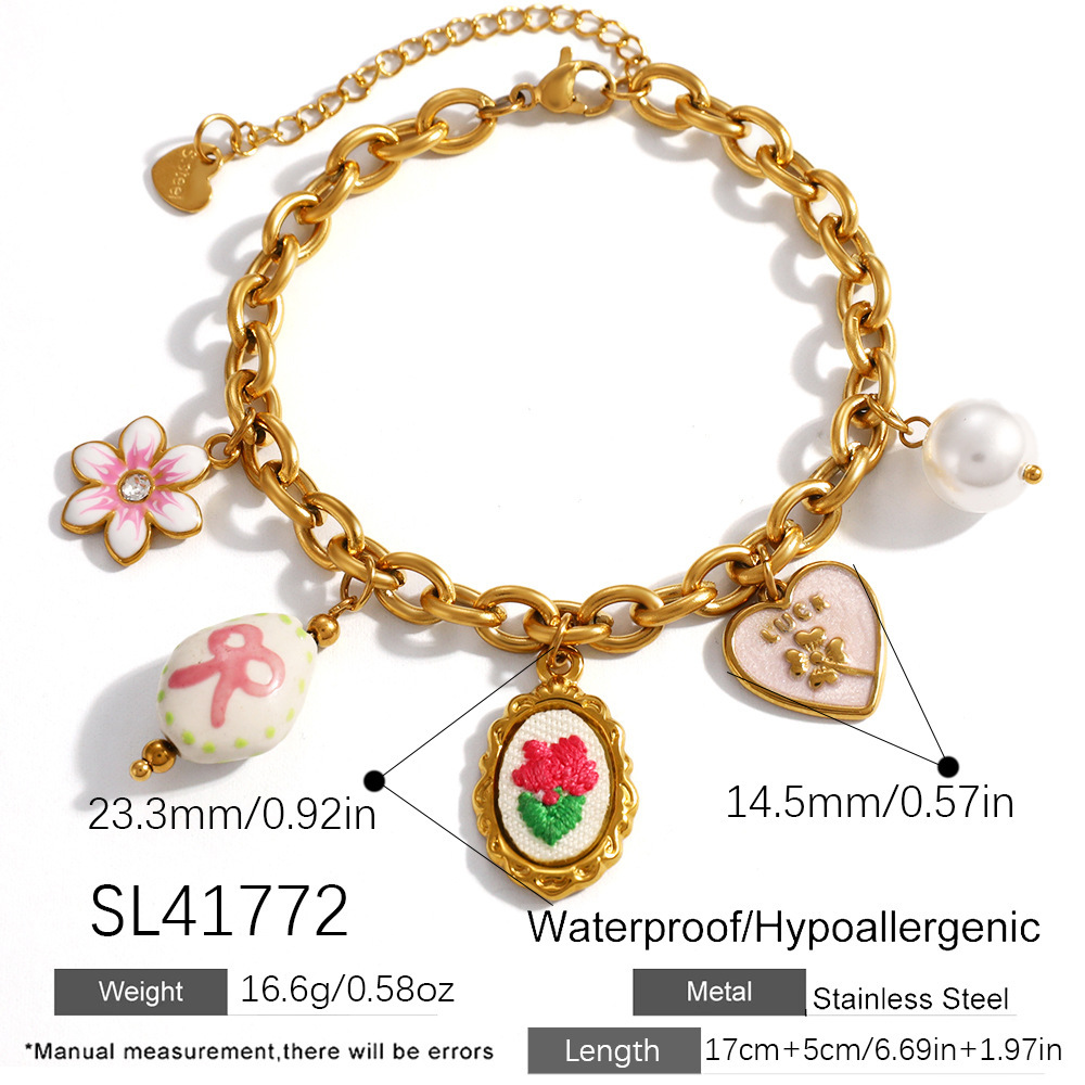 New Romantic Heart Flower Charms Bracelet
