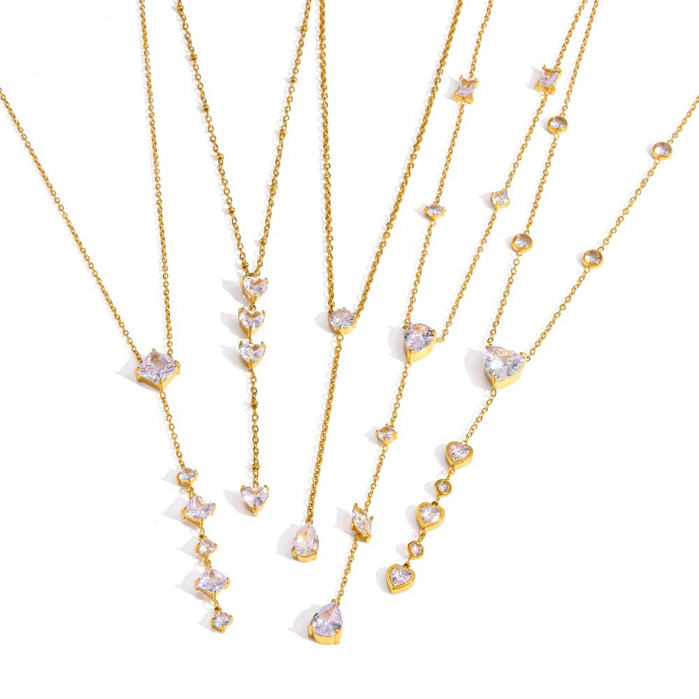 Hot Selling Waterproof Geometric CZ Y-shaped Necklace
