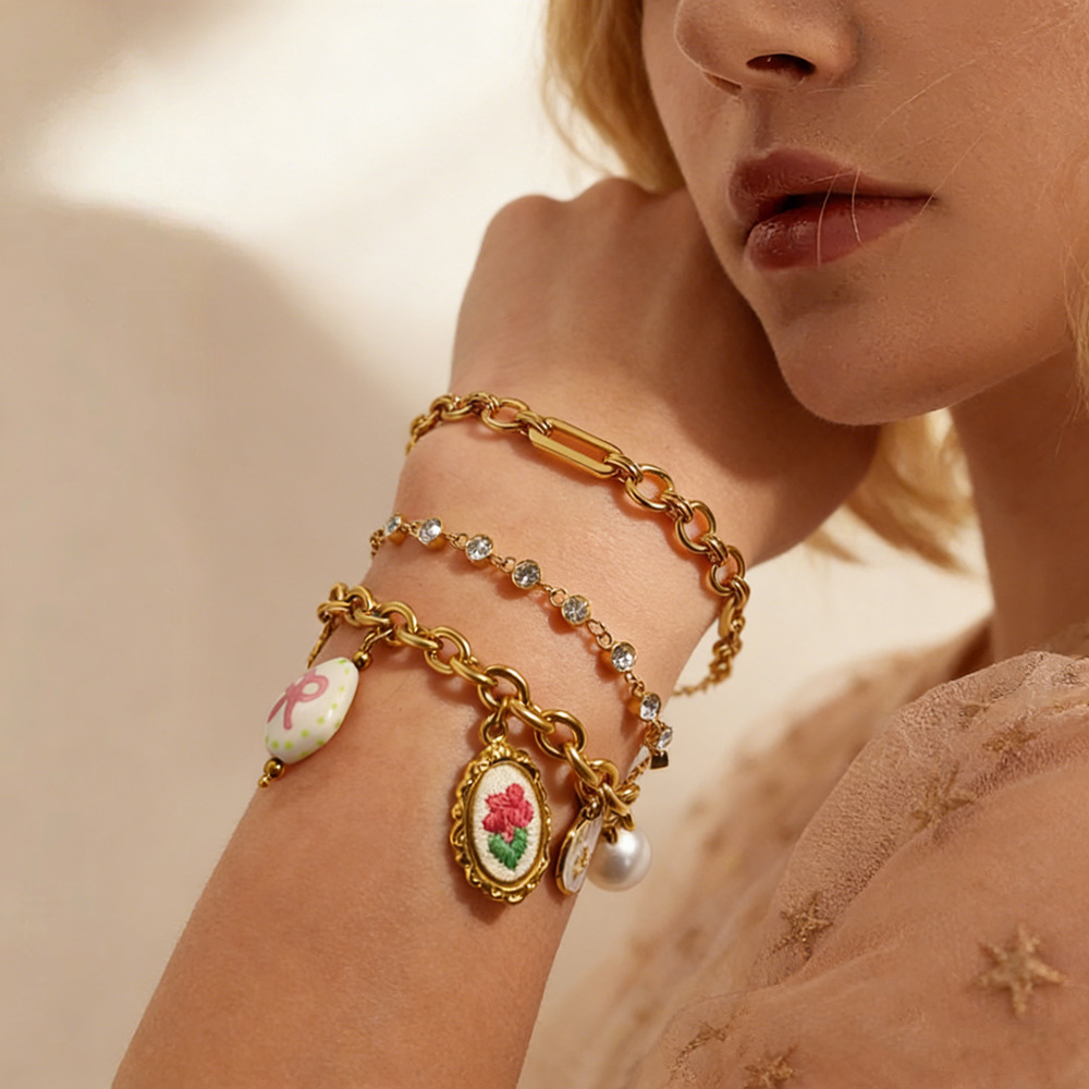 New Romantic Heart Flower Charms Bracelet