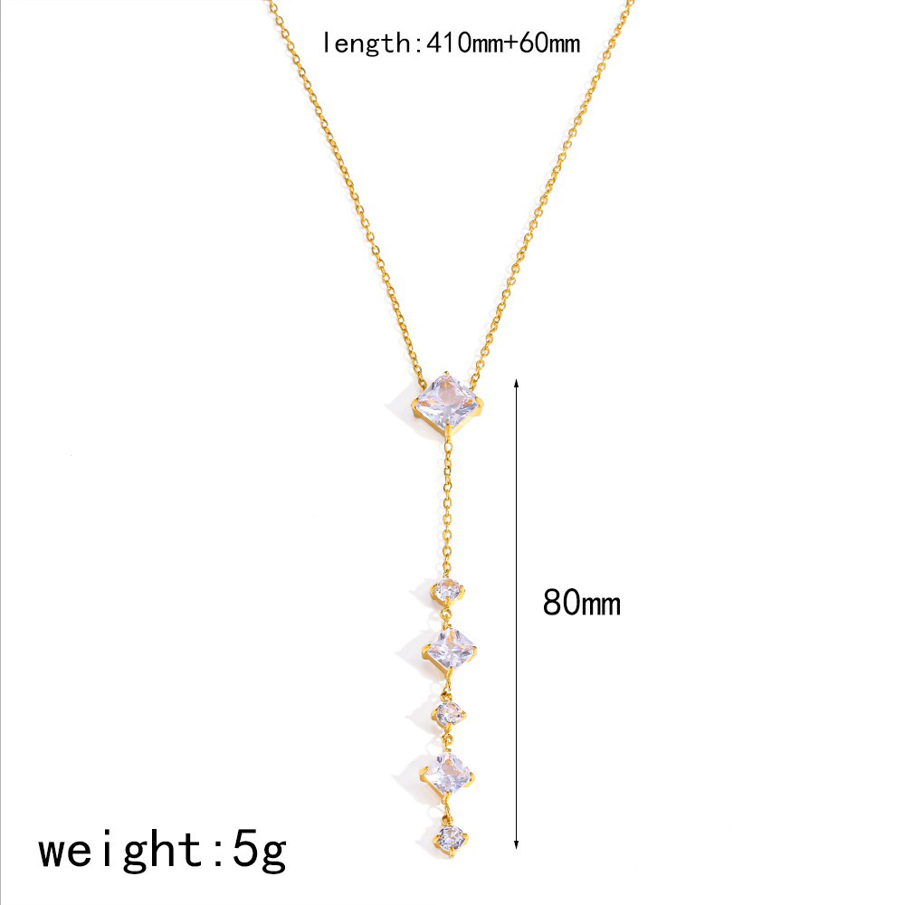 Hot Selling Waterproof Geometric CZ Y-shaped Necklace