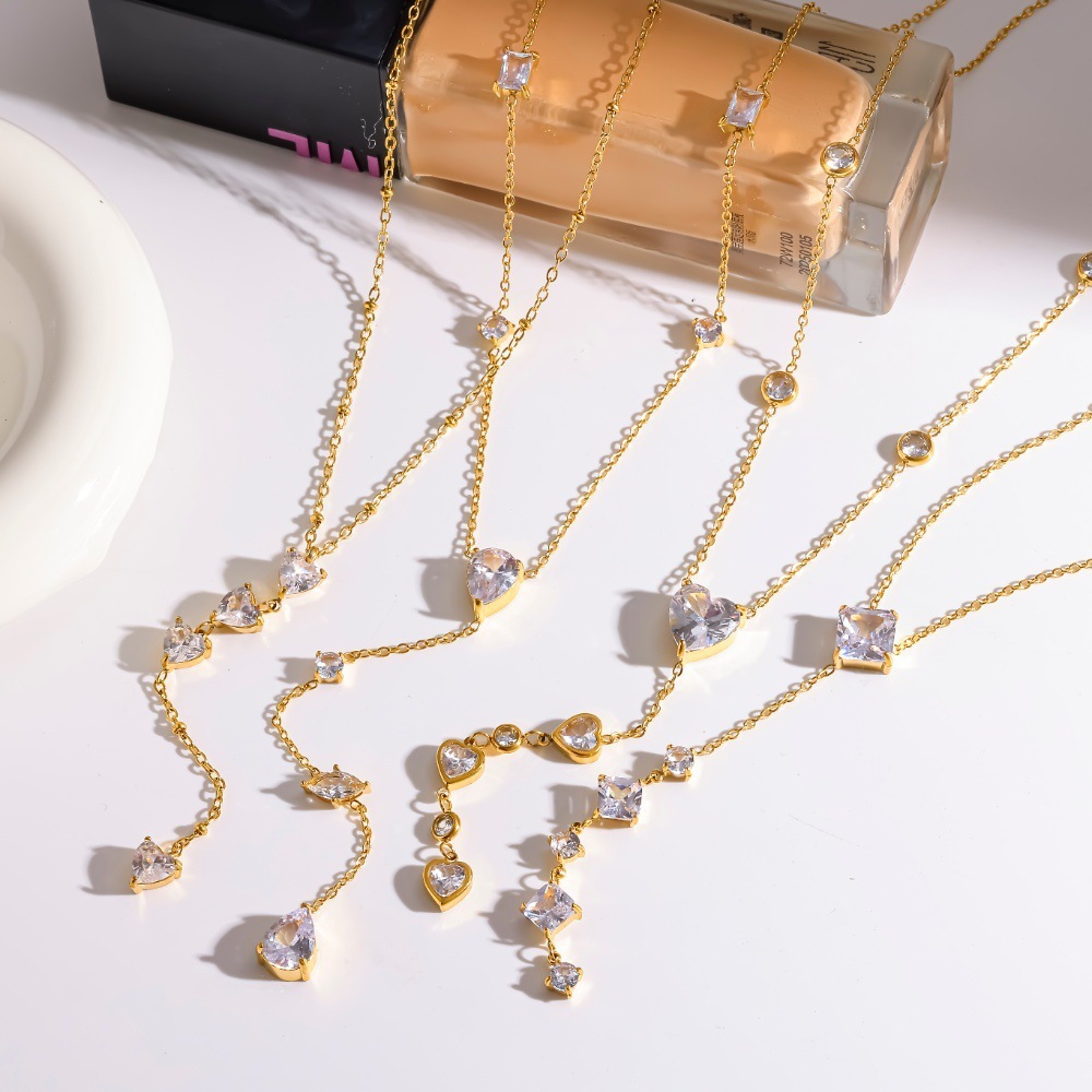 Hot Selling Waterproof Geometric CZ Y-shaped Necklace