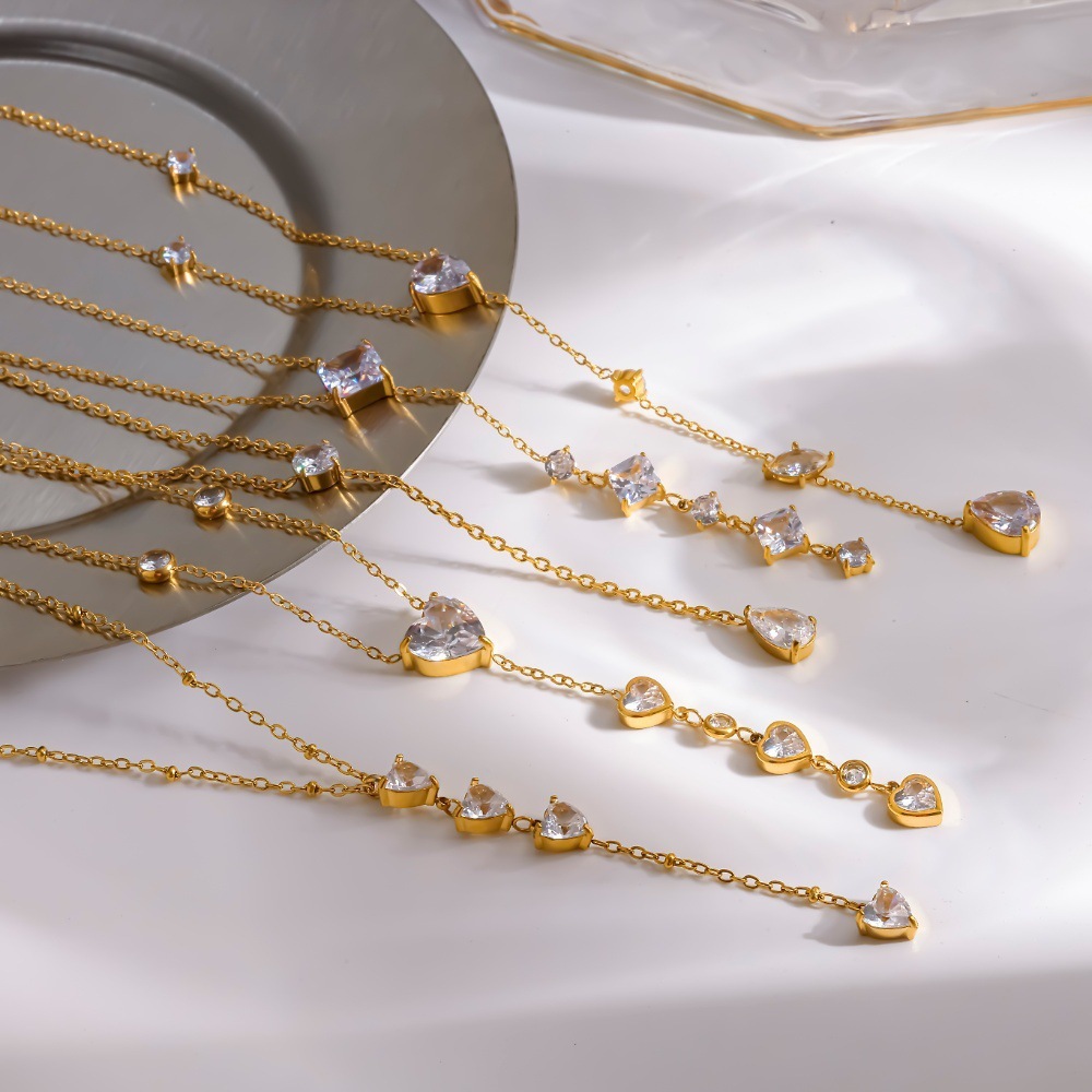 Hot Selling Waterproof Geometric CZ Y-shaped Necklace