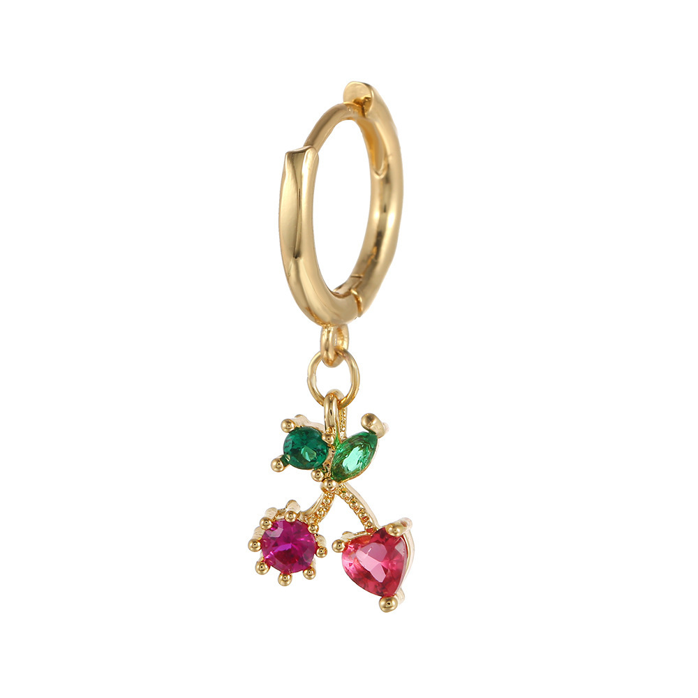 IVIAPRO Fashion Jewelry Sweet Fruit Earring 18K Gold Plated Cute Cubic Zircon Cherry Stud Earrings for Girls