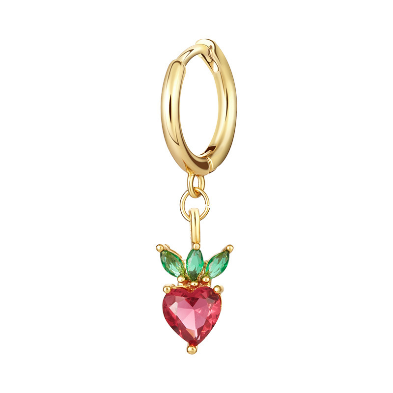 IVIAPRO Fashion Jewelry Sweet Fruit Earring 18K Gold Plated Cute Cubic Zircon Cherry Stud Earrings for Girls