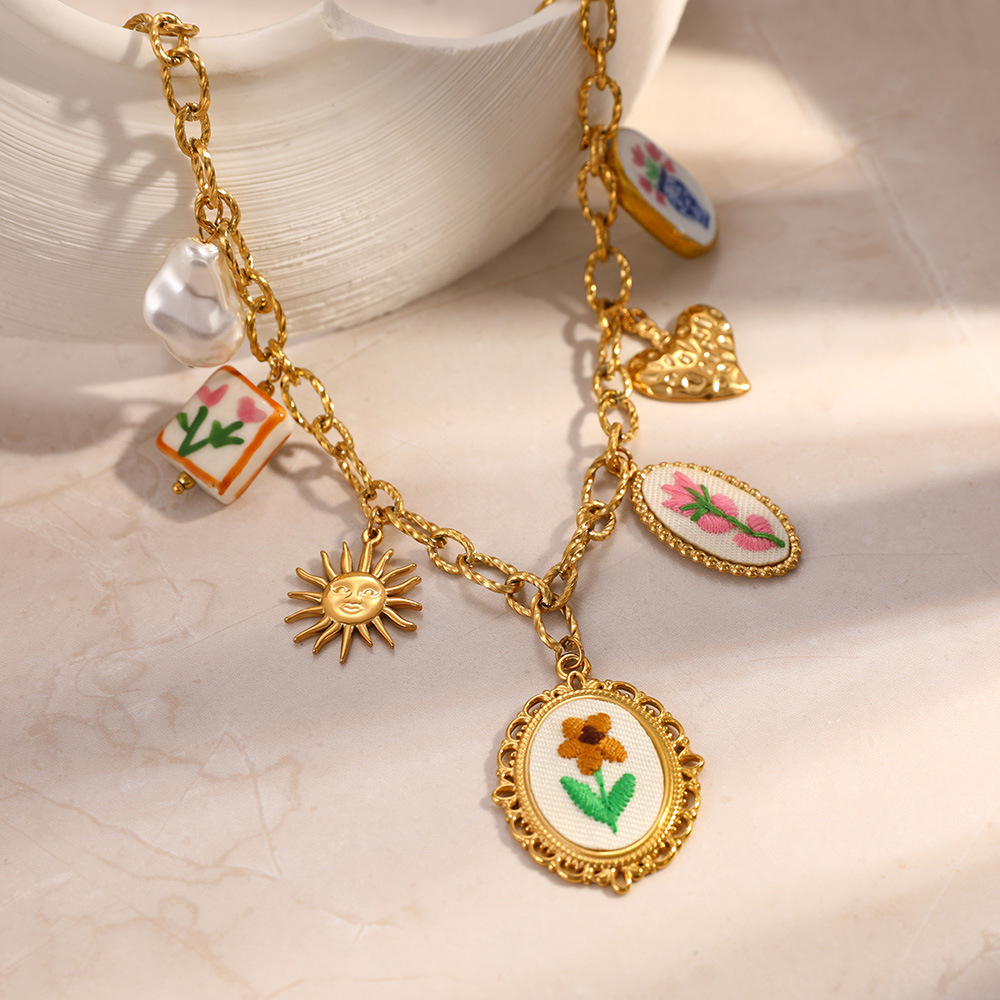 New Stainless Steel Flower Charms Pendant Necklace