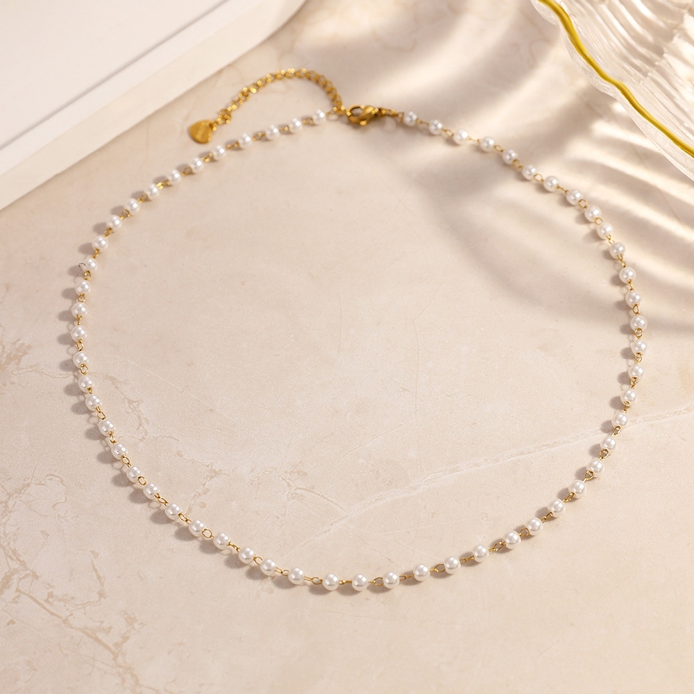 Stainless Steel Pearl Beaded Choker Necklace